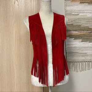 Vintage Red Suede Fringe vest boho size XS
